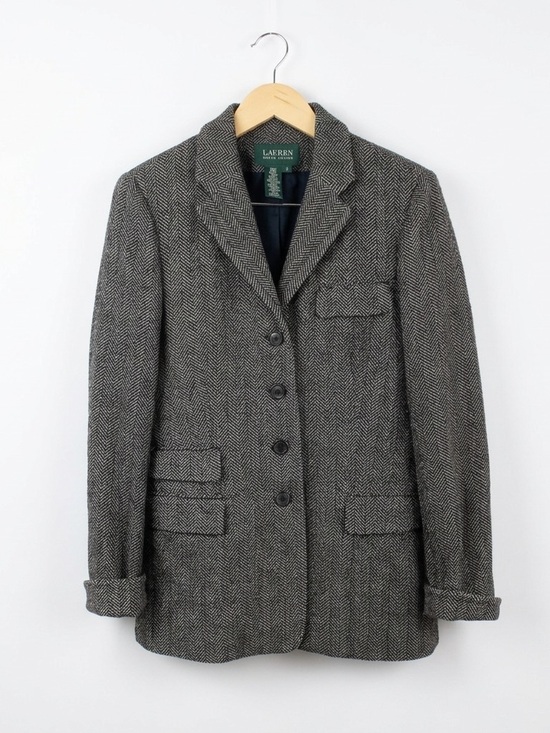 Ralph Lauren Jackets & Blazers - VTG 90s Lauren Ralph Lauren‎ Herringbone Wool Blazer Jacket Y2K Black White Sz 8